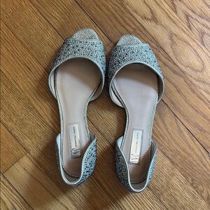 INC International Concepts Champagne Rhinestone Open Toed Flats
